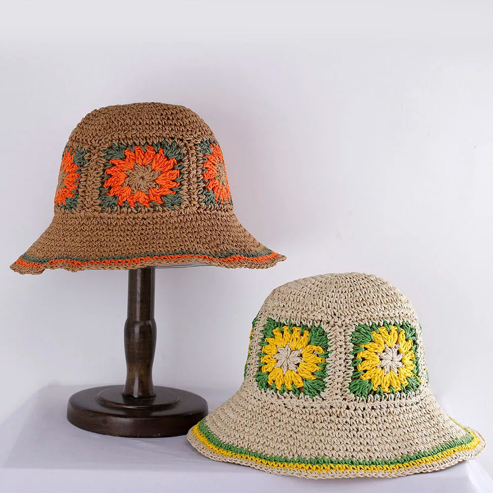 Hollowed Womens Straw Hats crochet hat bucket hat