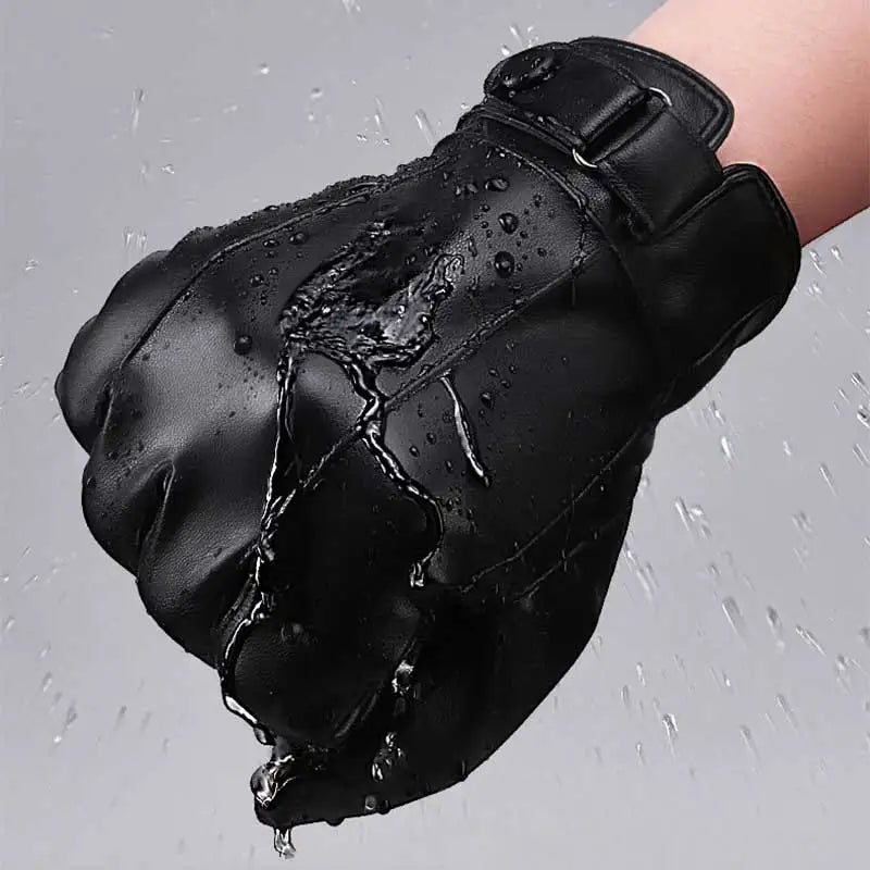 Fleece Leather Gloves Men's Winter Autumn PU Linings