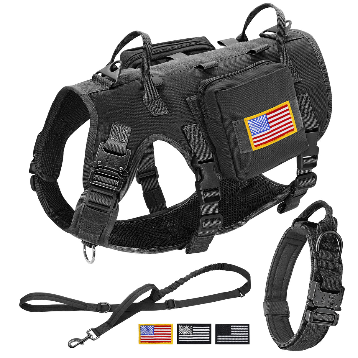 Tactical Military Dog Harness Collar Leash Set Durable