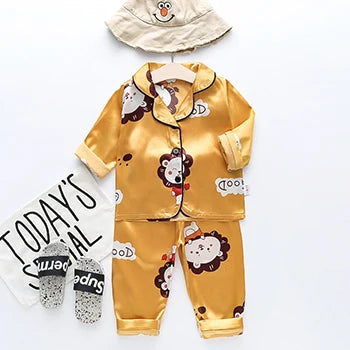 Toddler Girls Silk Satin Pajamas Sets Cartoon Kids
