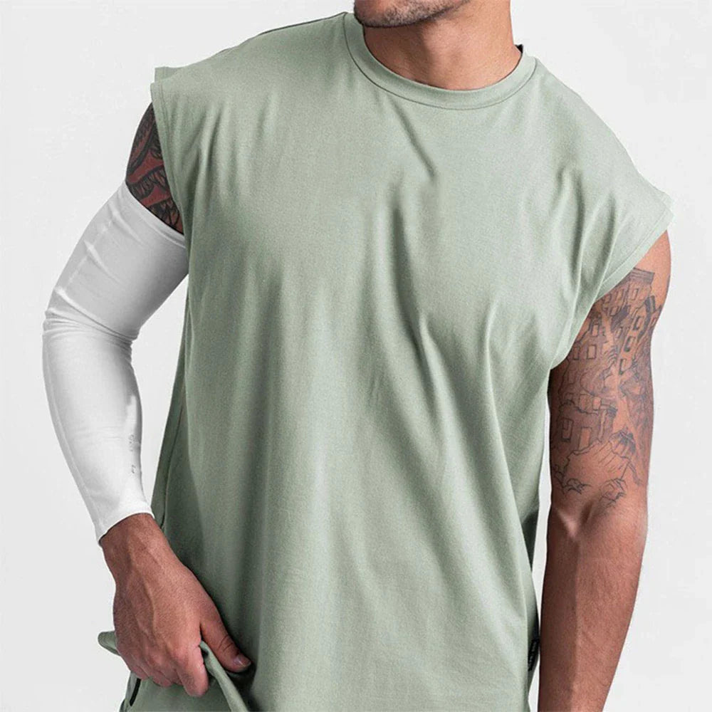 Mens Cotton Sleeveless Shirts Loose Vest Gym Bodybuilding