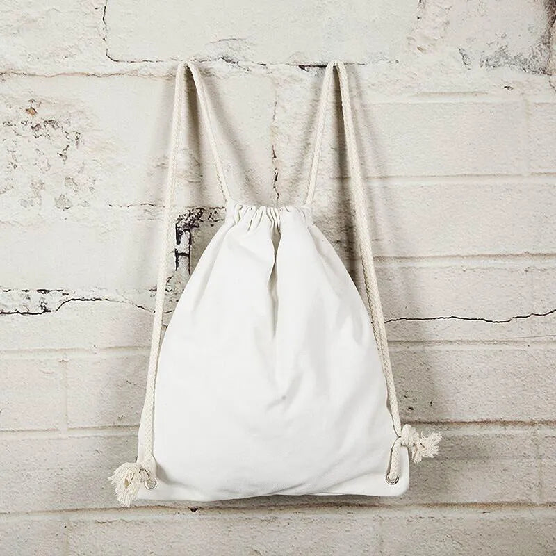 34x43cm Canvas Drawstring Backpack with Pockets
