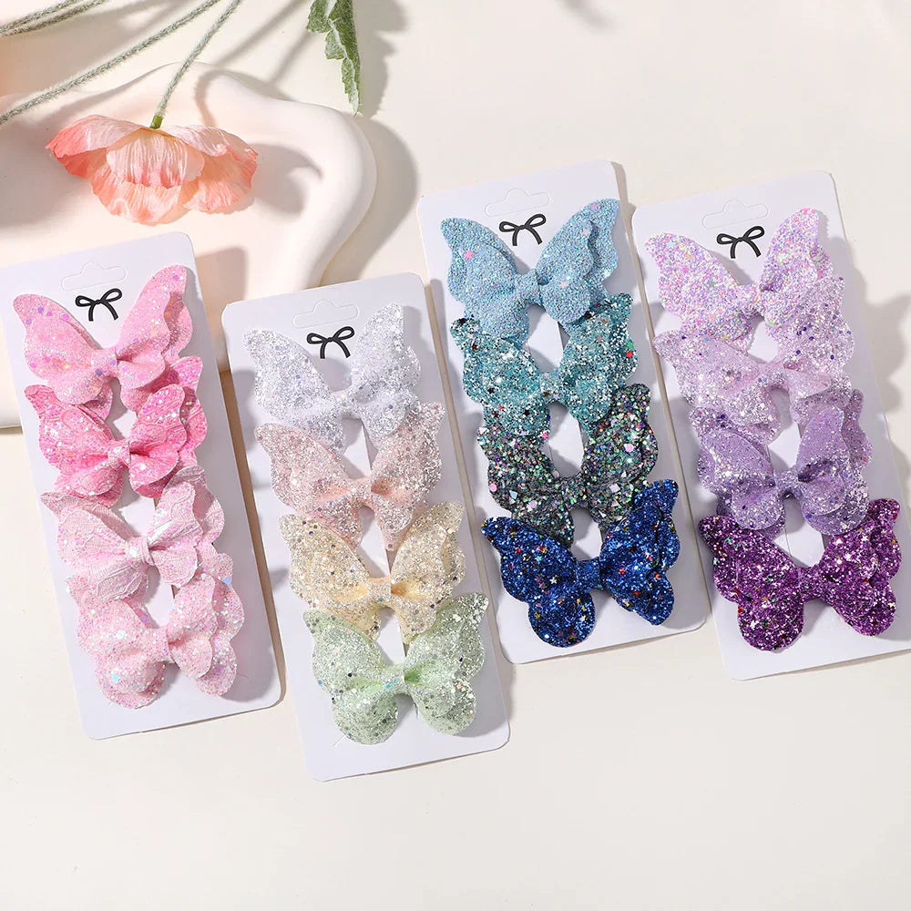 2/4/5Pcs Girls Cute Sequins Double Butterfly Hair Clip