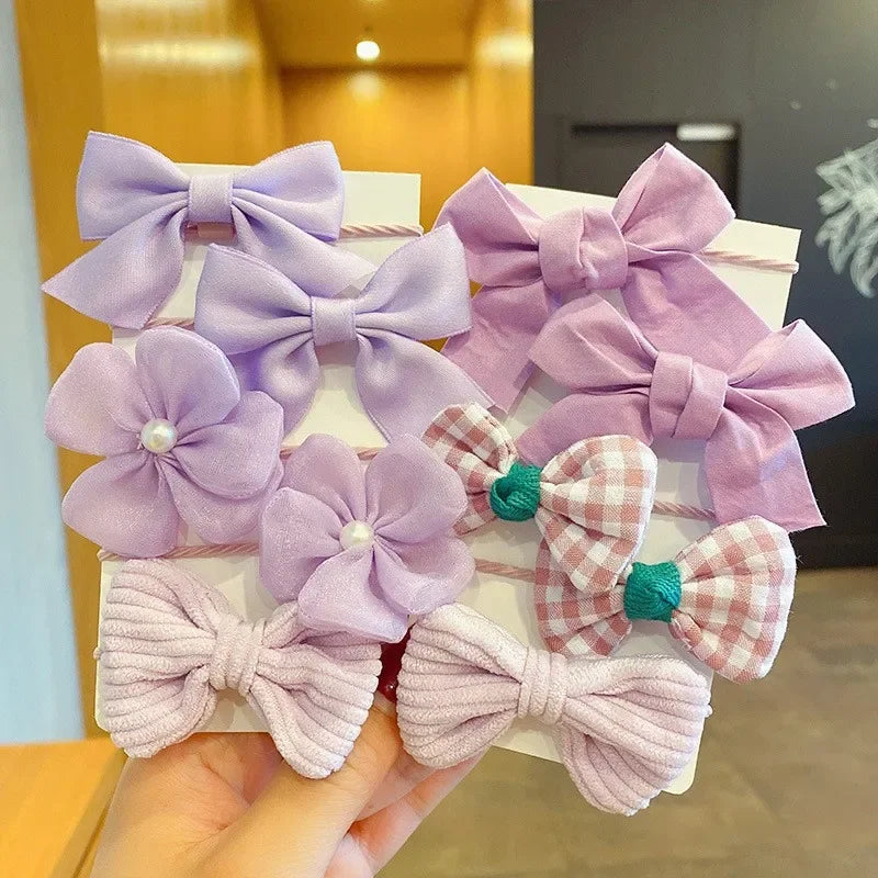 10Pcs/Set Big Bow Flower Elastic Hairbands Children Girls