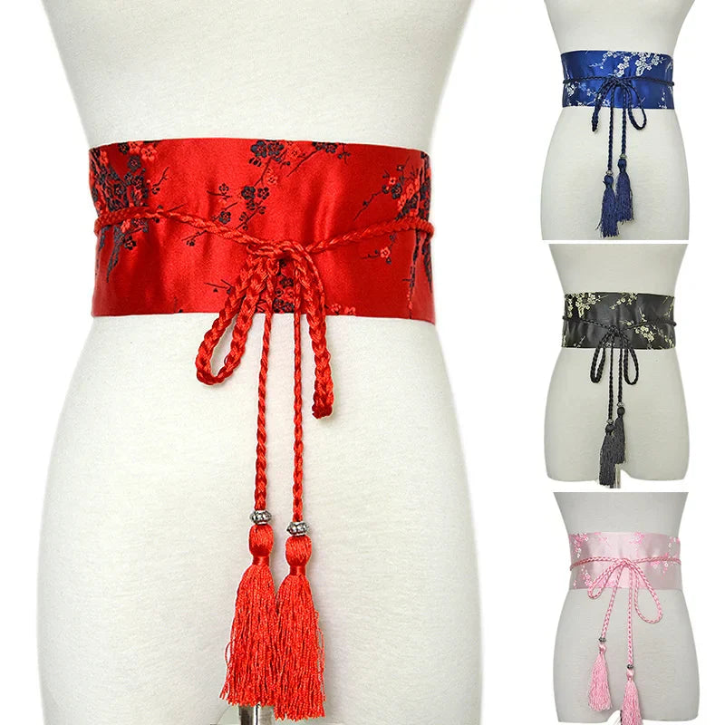 Japanese Retro Tassel Kimono Belt Women Wide Corset