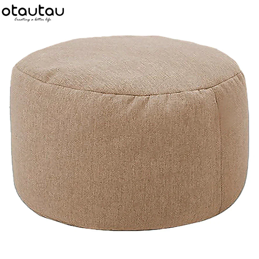 OTAUTAU Round Stool D30cm*H20cm Linen Bean Bag Ottoman
