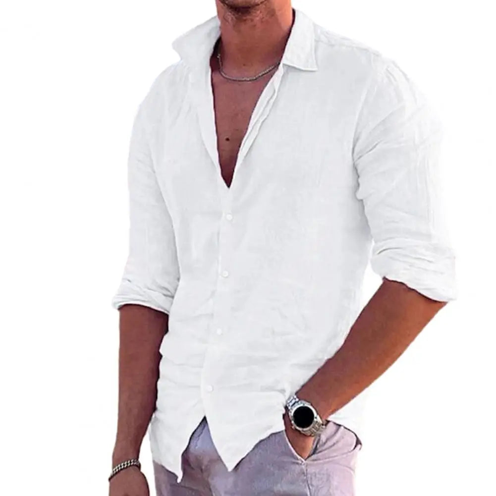 Cotton Linen 2023 Summer New Men's Solid Color