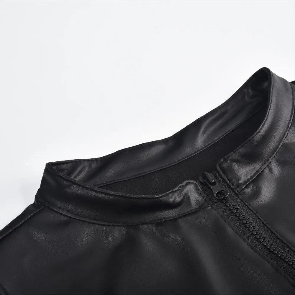 Mens PU Leather Tank Tops Sleeveless Zip TShirt