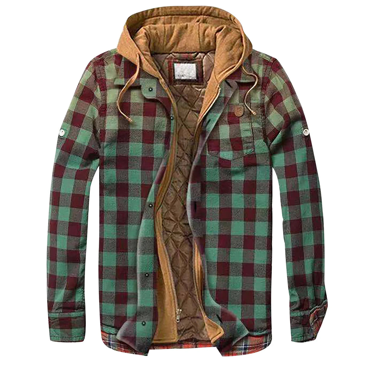 Men's Quilted Lined Button Down Plaid Shirt Add