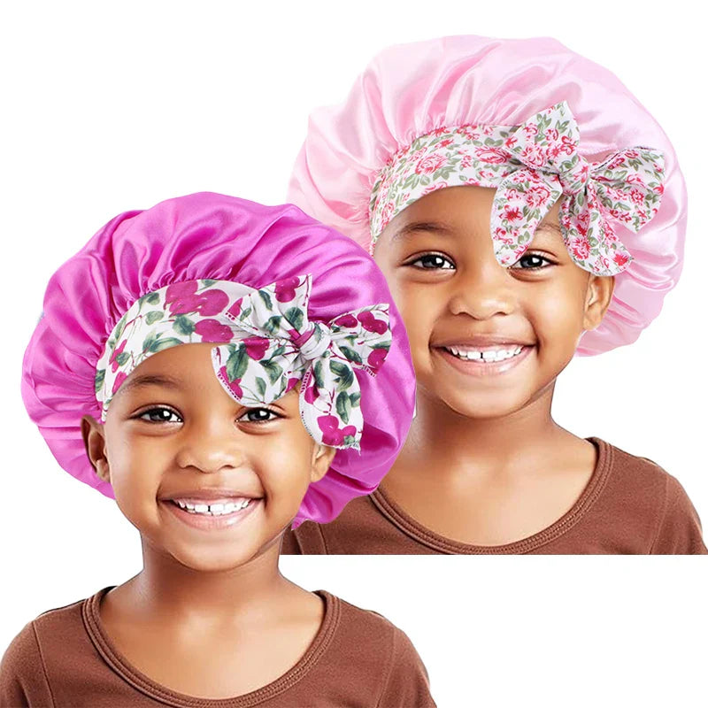 2PCS/LOT Baby Elastic Wide Edge Satin Nightcap Cute