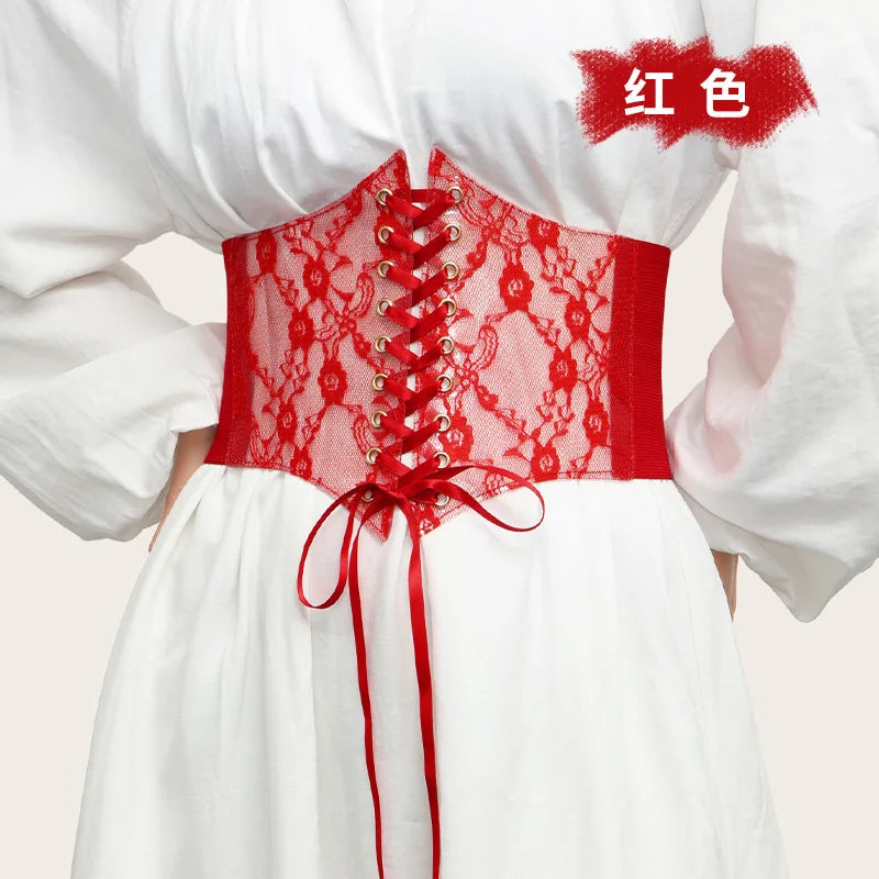 Fashion Women Waist Corset Flower Embroidery Elastic Waistband