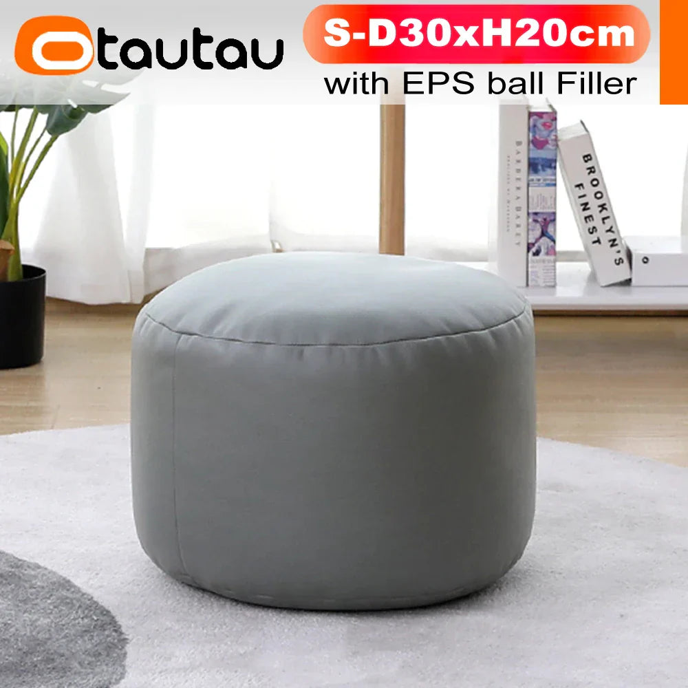 OTAUTAU Small Round Faux Leather Ottoman Stool Beanbag