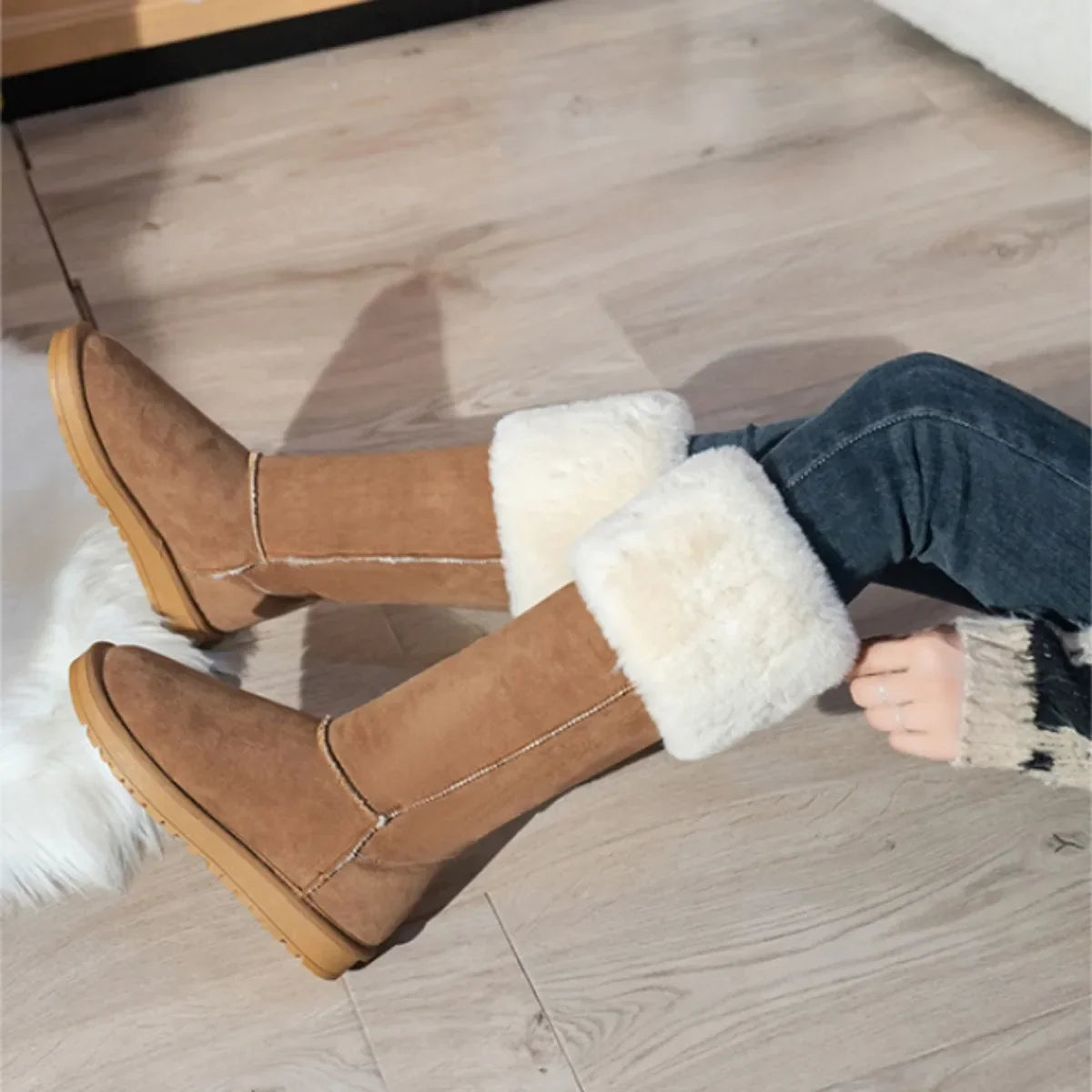 Winter Women's Short Plush Suede Snow Boots Fashion