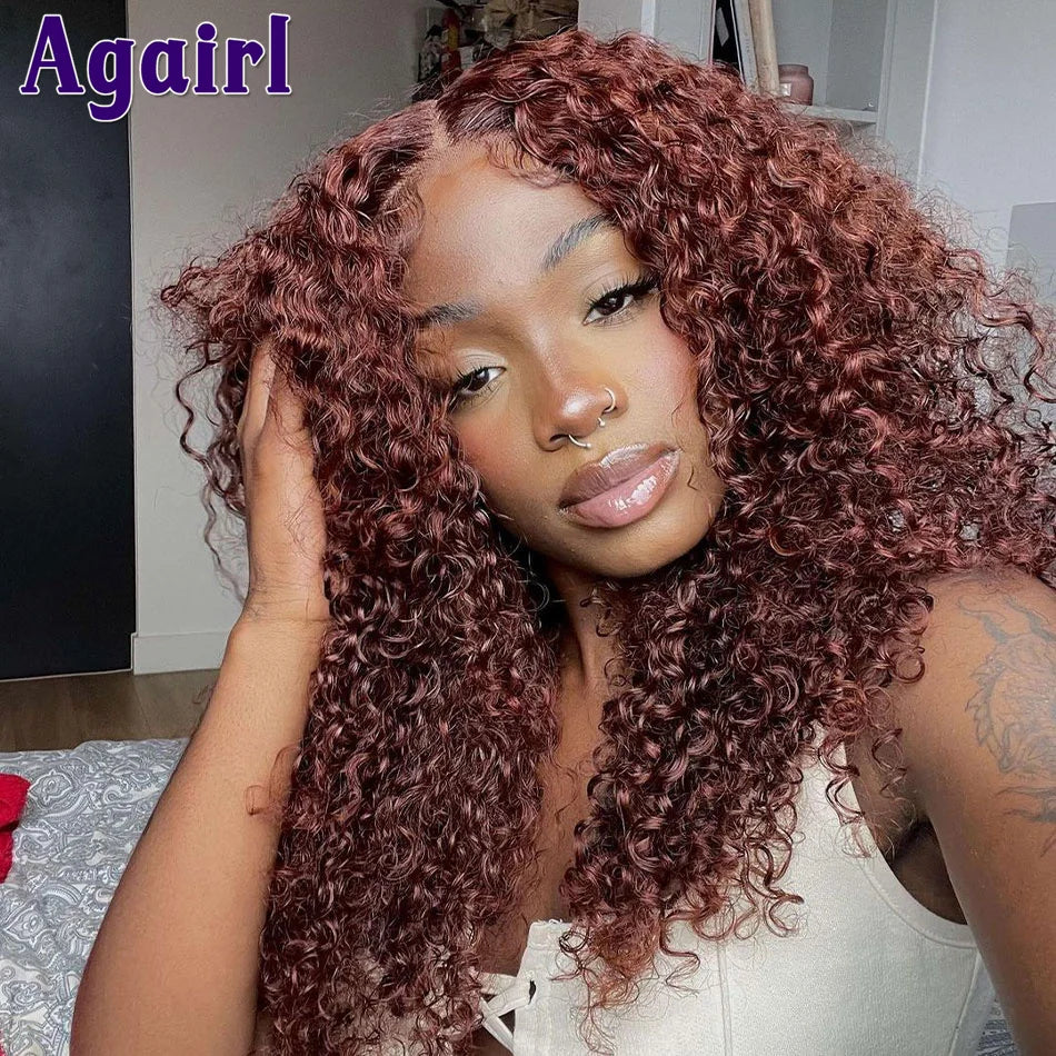 Orange Brown 13x6 Deep Curly Short Bob Human