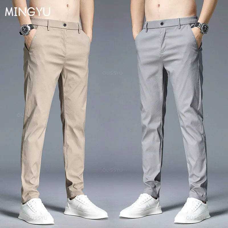 Spring Summer Casual Pants Men Thin Stretch Slim