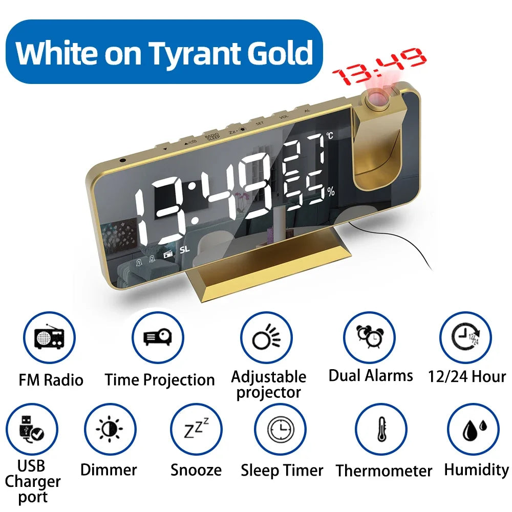 LED Digital Projection Alarm Clocks USB Electronic Ceiling
