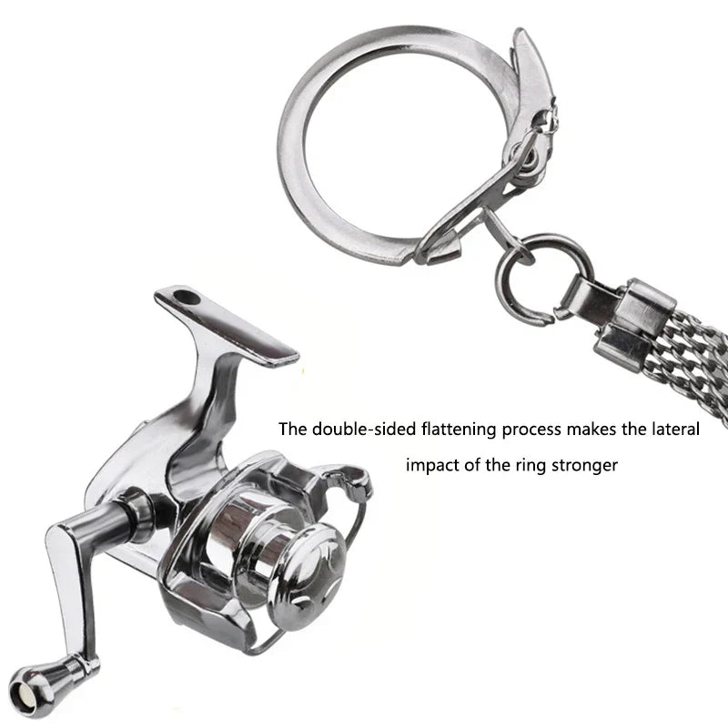 1Pcs Alloy Fishing Reel Drum Pendant Keychain Key