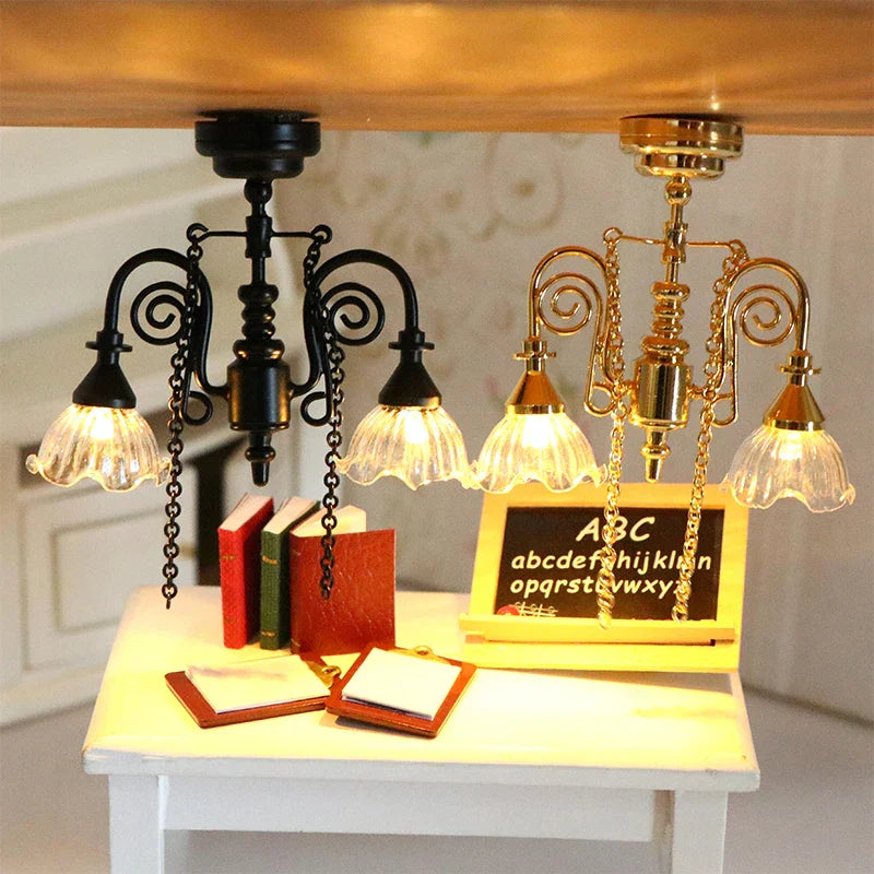 1:12 Dollhouse Miniature LED Lamp Ceiling Lamp Chandelier