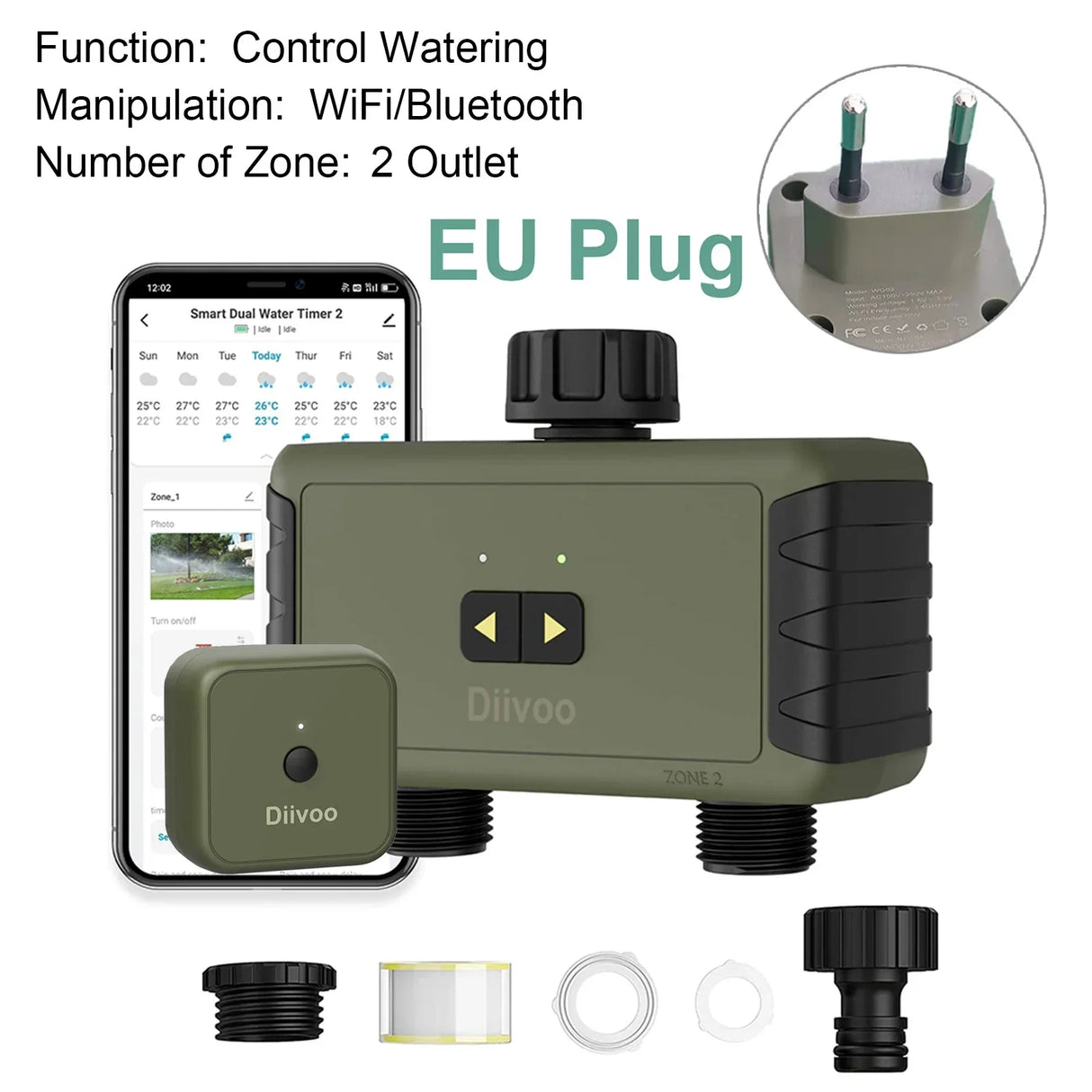 Diivoo 1/2/3 Zone Garden Watering Timer Wifi Automatic