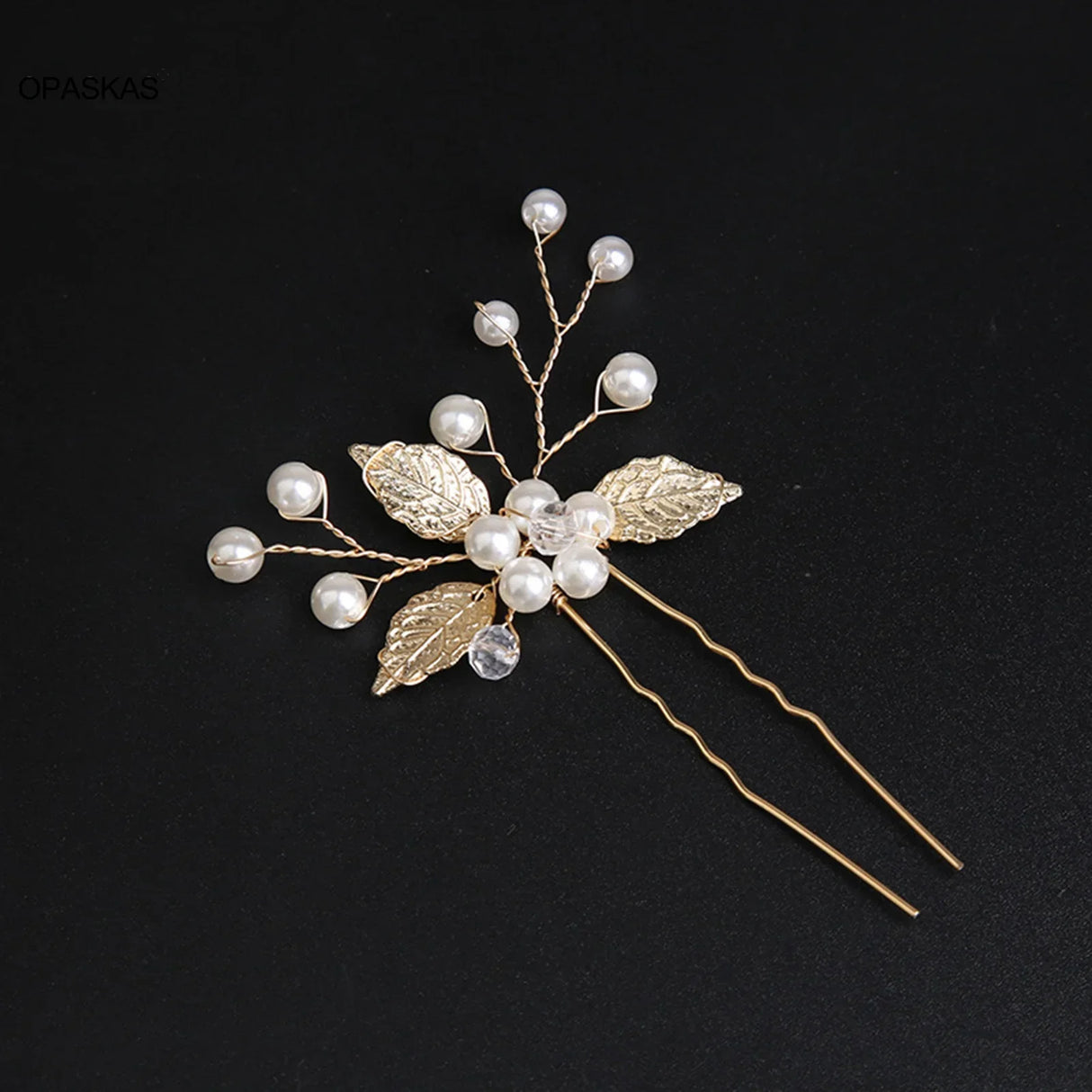 Pearl Flower Hairpin Side Comb Golden Leaf Shaped