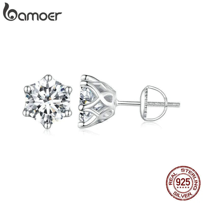 BAMOER Moissanite Stud Earrings, D Color Brilliant Round