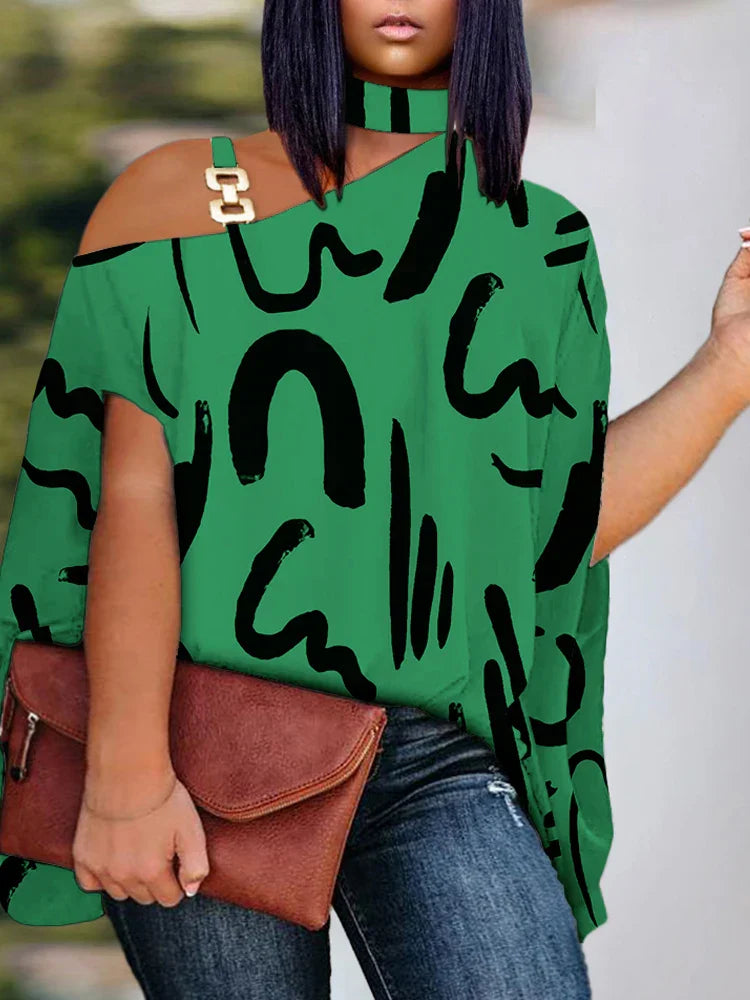 Plus Size Elegant Top Womens Plus Graffiti Print