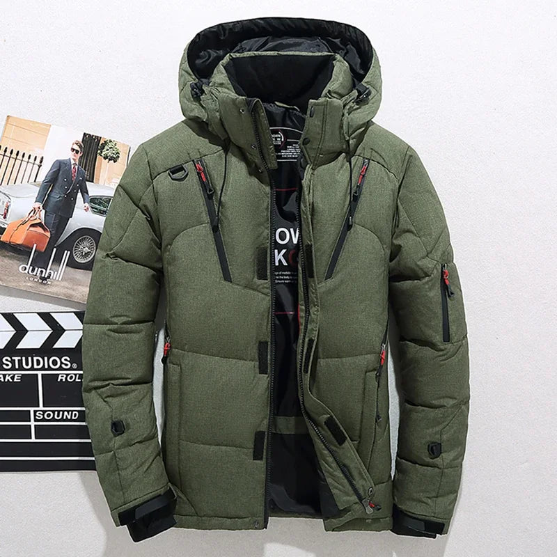 Men's White Duck Down Jacket Warm Hooded Thick