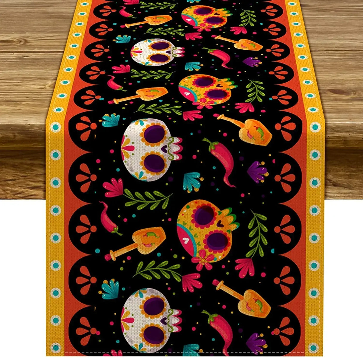 Mexican Day of The Dead Linen Table Runners