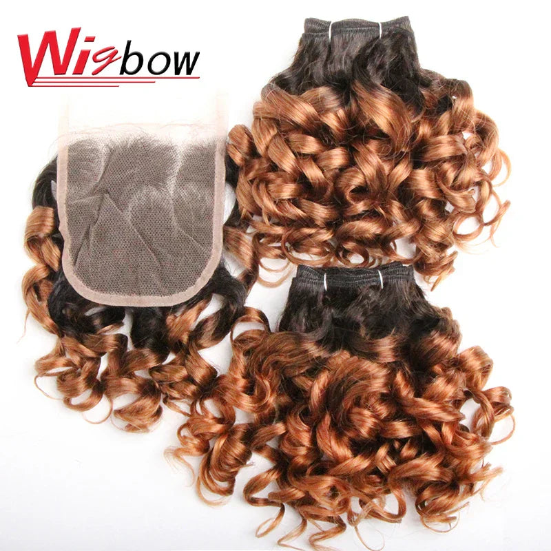 Human Brazilian Hair Weave Bundles With Closure Ombre