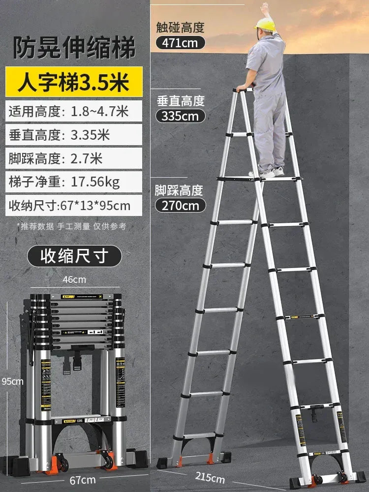 Home Kitchen Telescopic Ladder Aluminum Alloy Step Stools