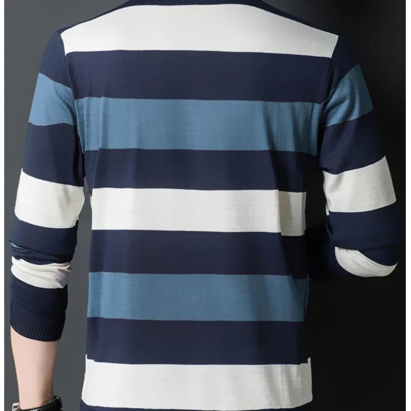 Autumn Winter Polo New Men's Clothing Loose Striped