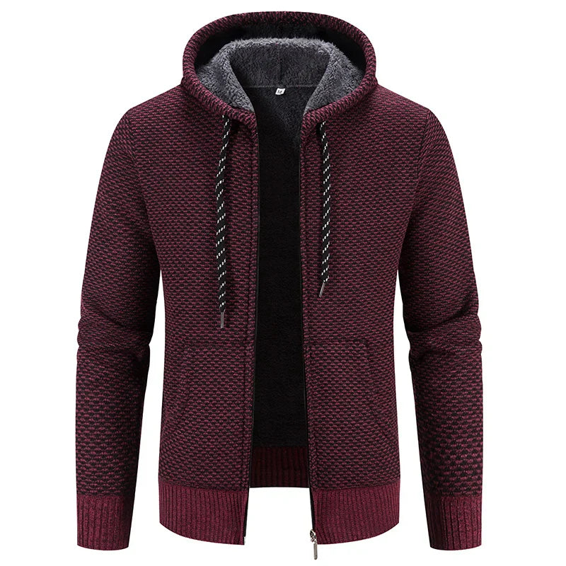 Male Knitted Casual Jackets with Hood Men's Sweater