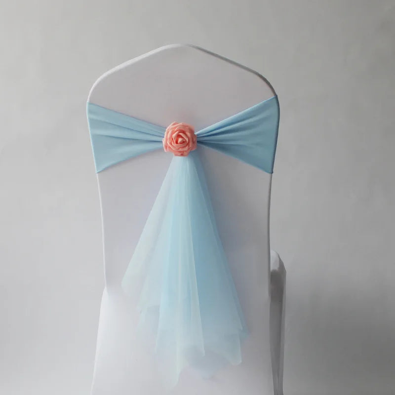 10pcs/lot Stretch Organza Chair Sash with Rose Ball