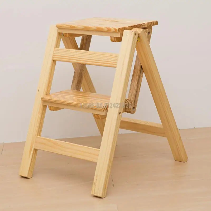 Solid Wood Household Multifunctional Folding Ladder Chair Indoor