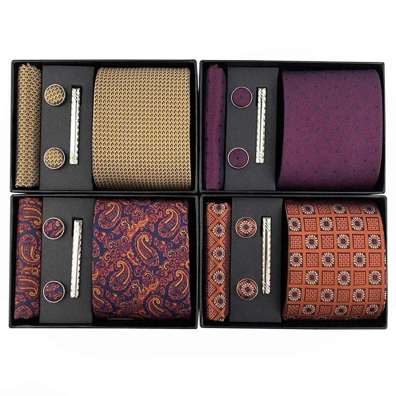 100Silk Feel Set Classic Ties for Men Kerchief