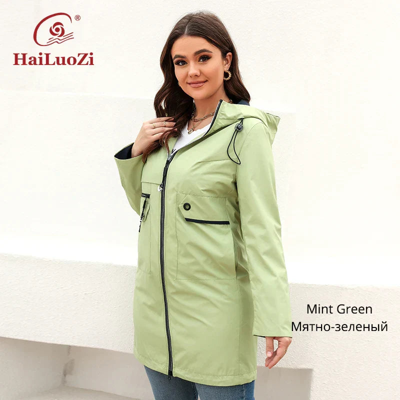 HaiLuoZi 2022 Womens Trench Coat Plus Size Jacket
