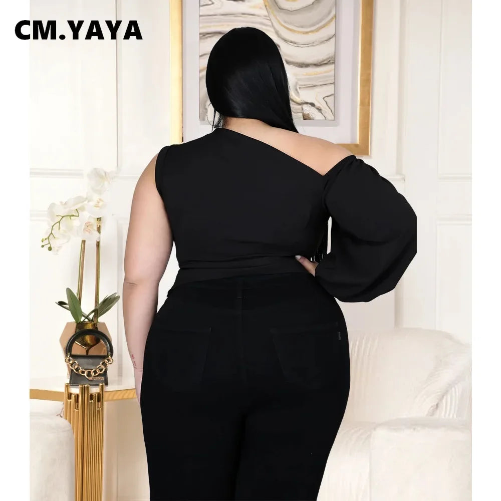 CMYAYA Plus Size XL5XL One Shoulder Sleeve Skew