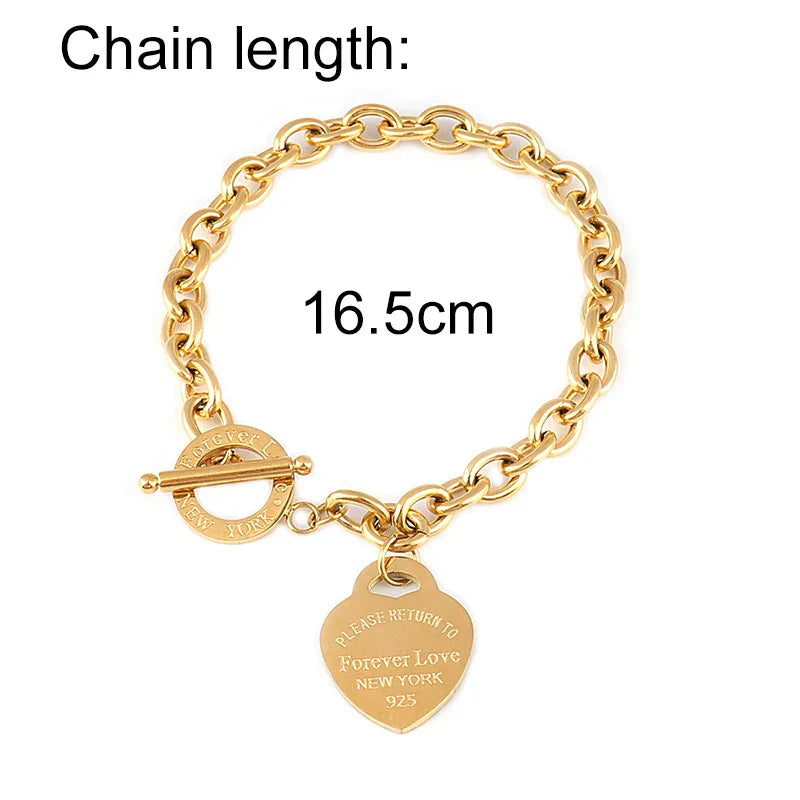 Heart Pendant Stainless Steel Bracelet Women Fashion 316L