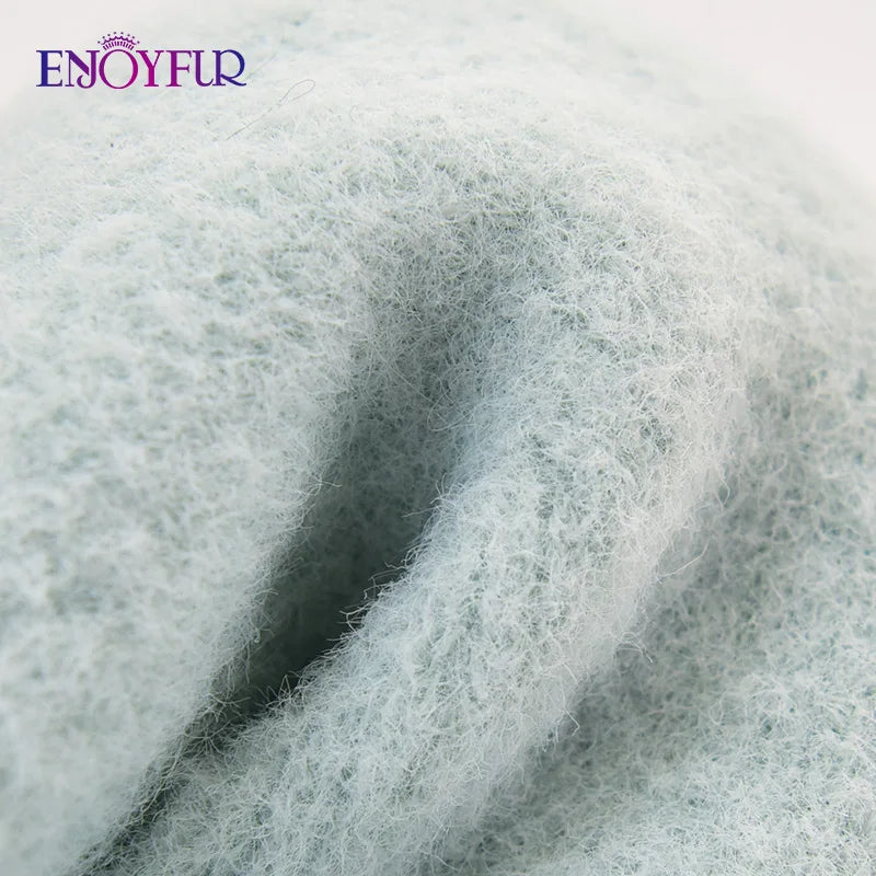 ENJOYFUR Women Winter Angora Earflaps Hat Warm Fluffy