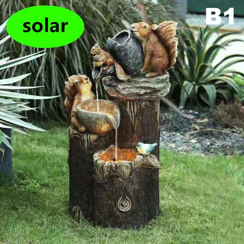 Duck Squirrel Solar Power Resin Patio Fountain Garden