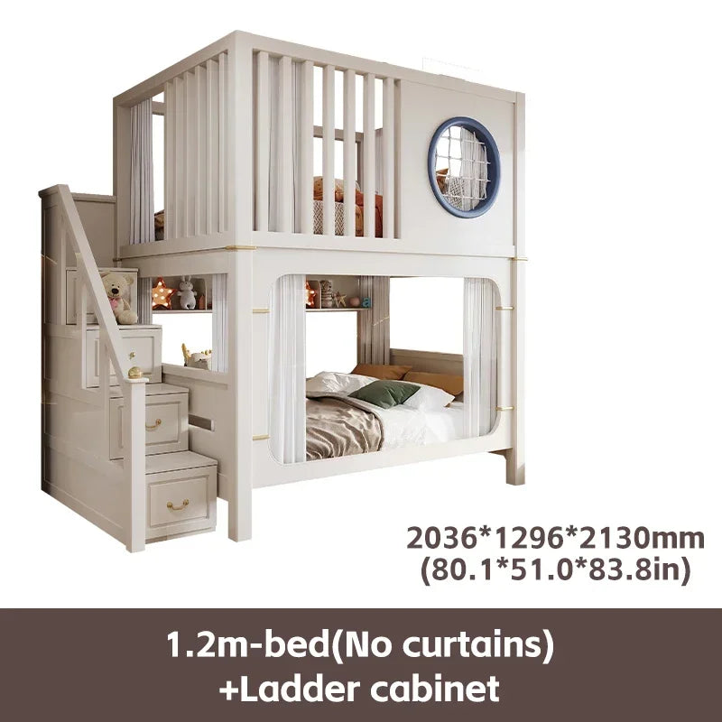 Modern High And Low Kids Bed With Ladder