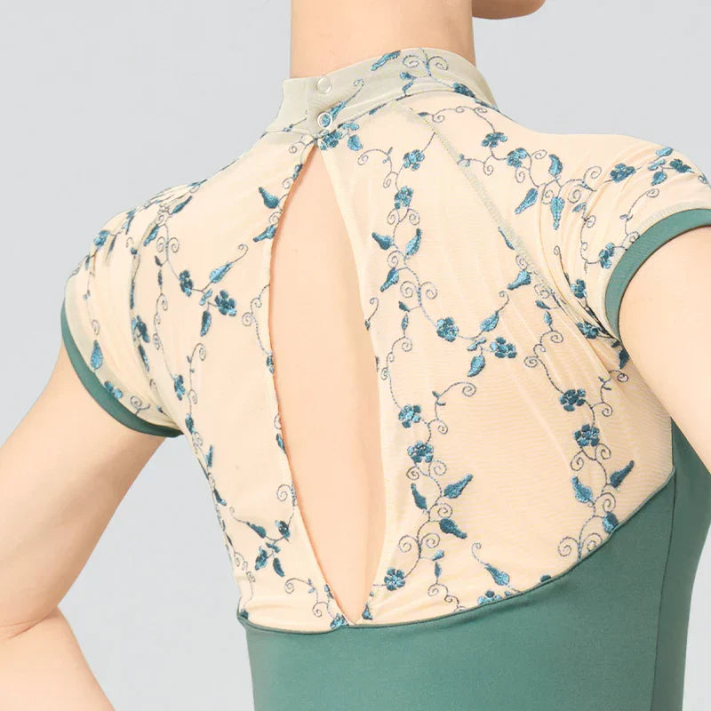 Women Ballet Leotards Stand Collar Embroidery Gymnastics Leotards