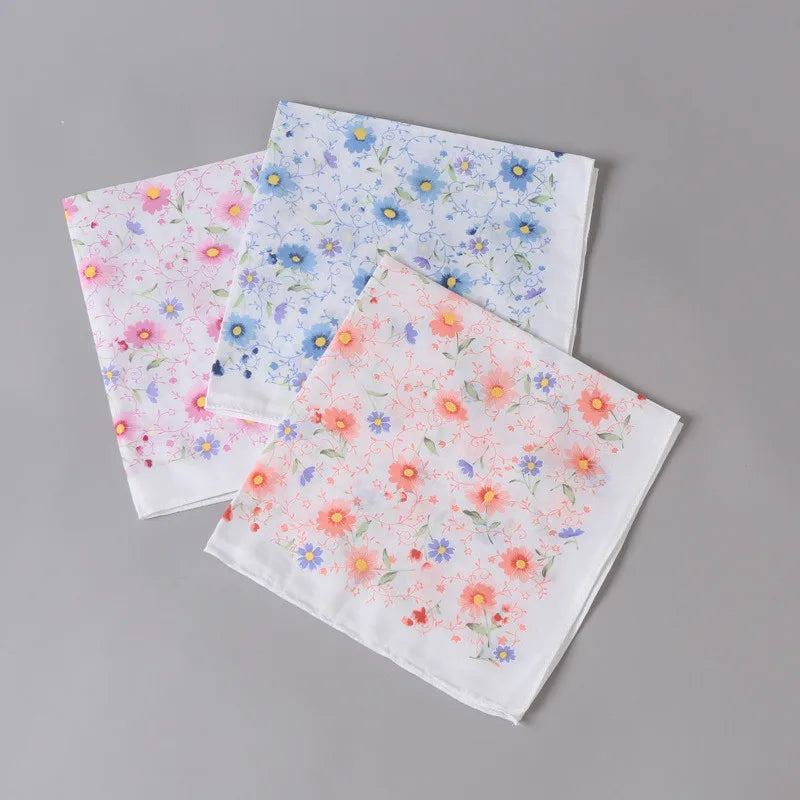 3Pcs 43x43cm Square Flower Printed Lady Women Handkerchiefs