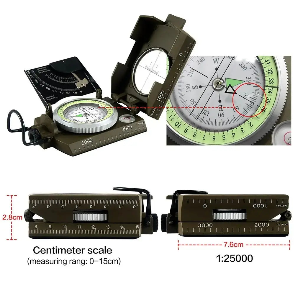 Camping Geological Survival Compass Military Sighting Luminous Lensatic