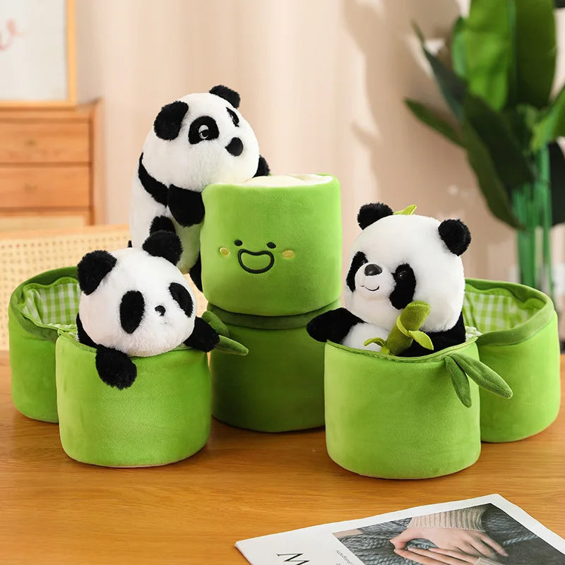 NEW Kawaii Bamboo Tube Panda Set Plush Toy