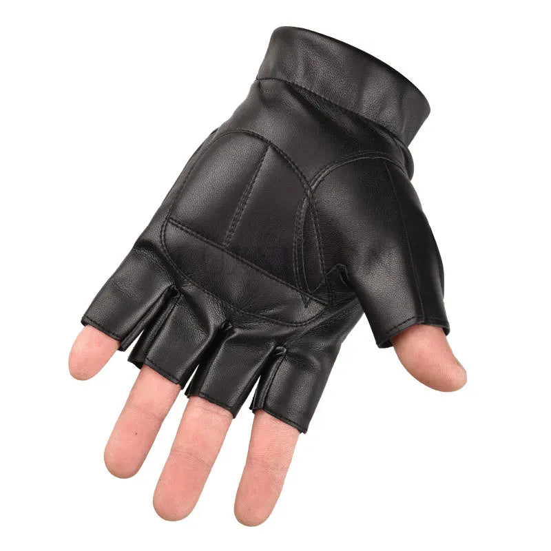 Men Half Finger Black Washable PU Leather Tactical