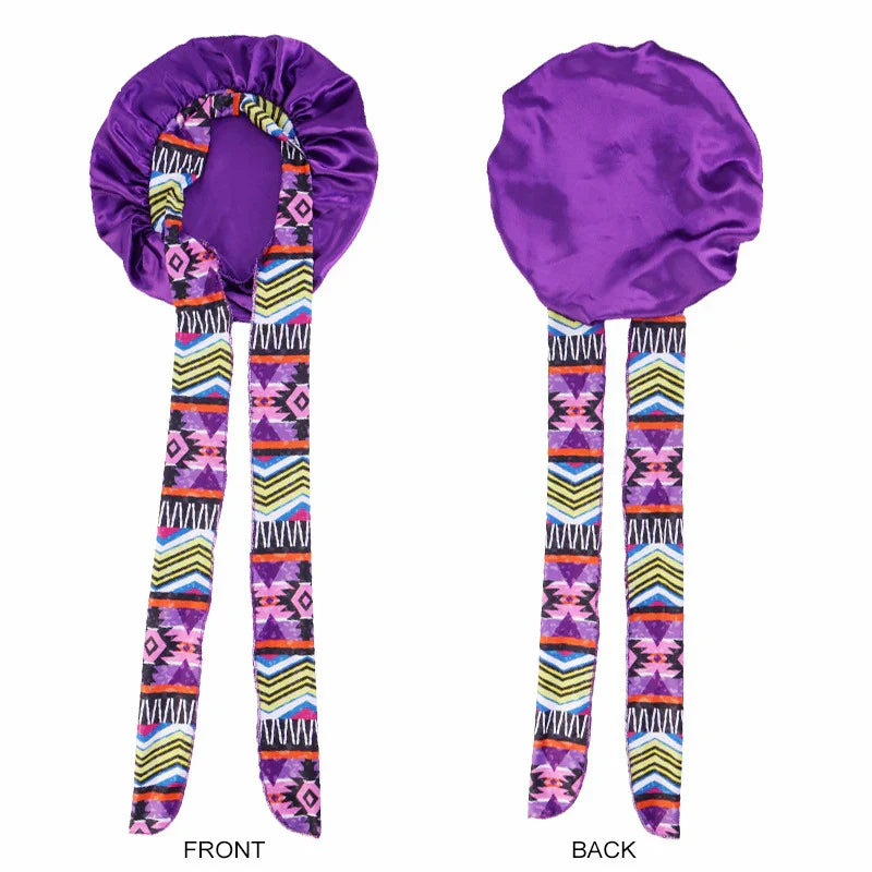Women Satin Print Sleeping Cap Nightcap Bonnet Headband