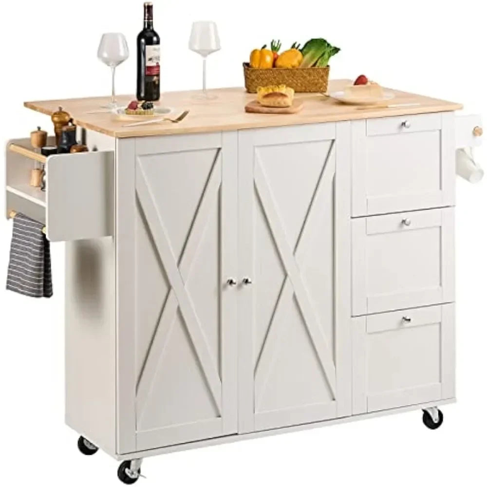 45.3" Width Mobile Carts With Storage Cabinet Kitchen