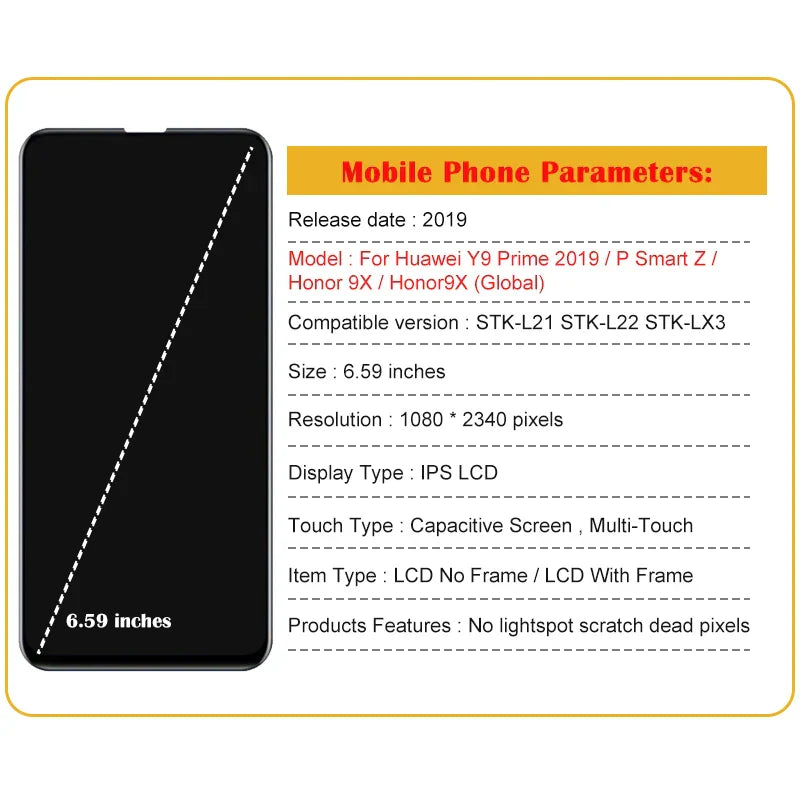 6.59" Original For Huawei Y9 Prime 2019 LCD