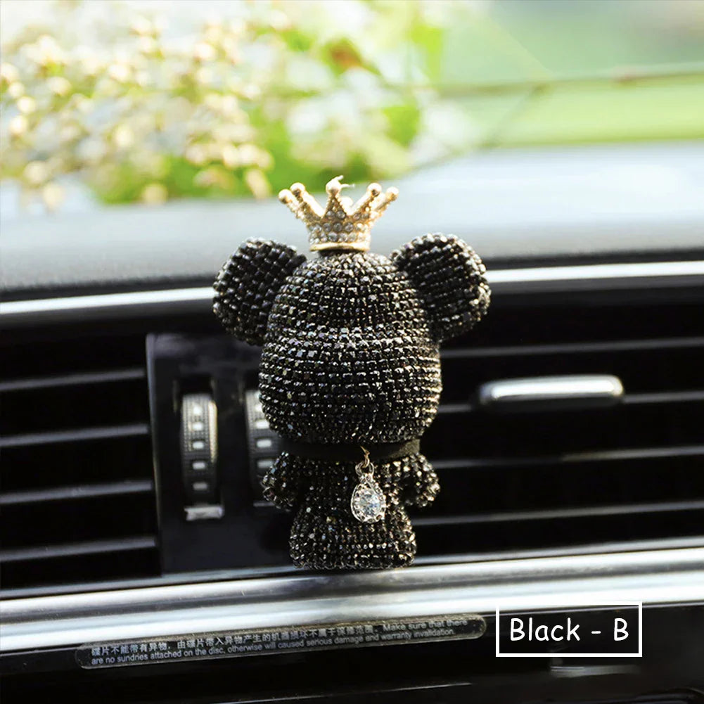 Cartoon Diamond Crystal Bow Bear Car Pendant Mirror